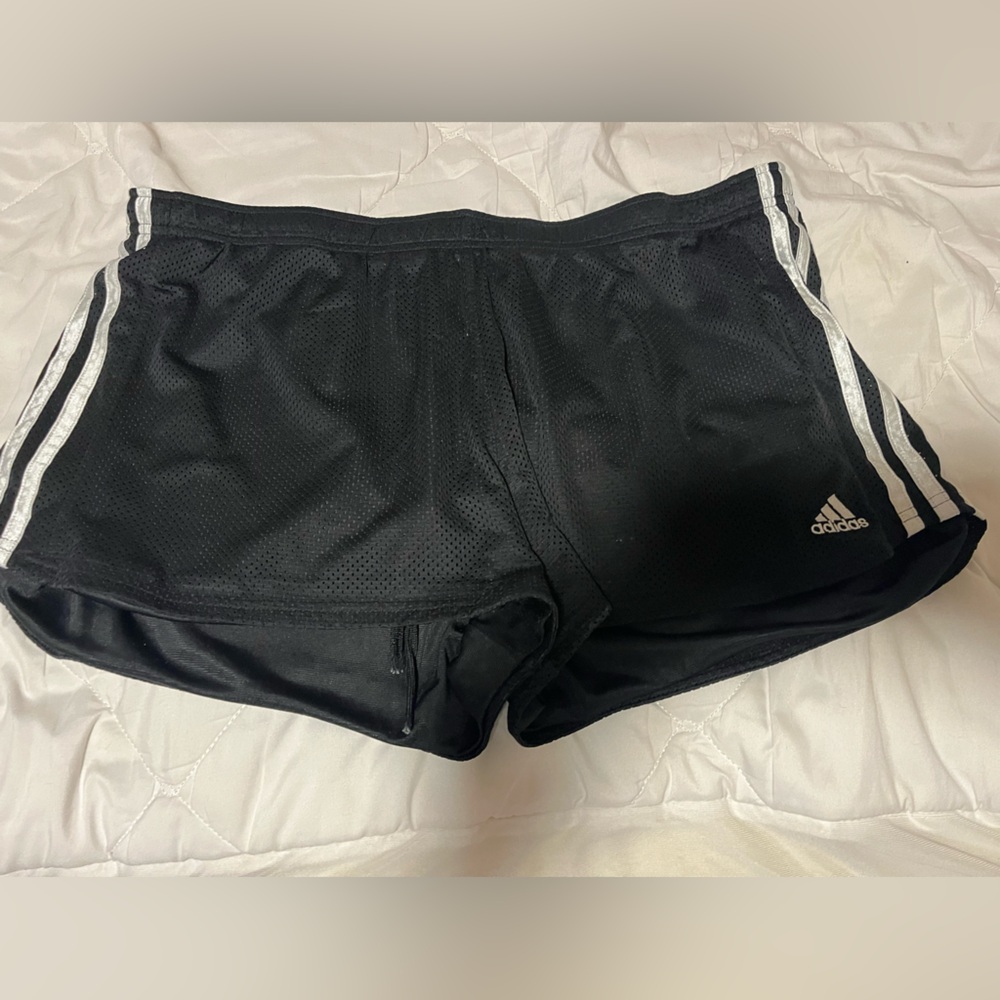 Black and white adidas shorts
